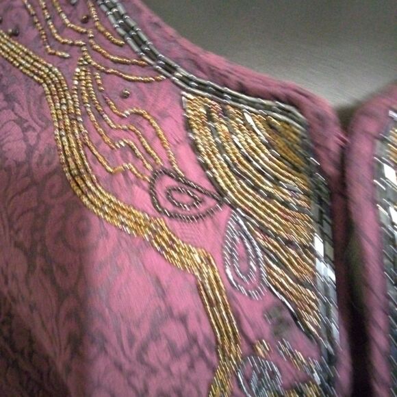Chicos Womens Evening Jacket Purple Hook & Eye Beaded Scoop Lace Fancy L/2 - Picture 2 of 10